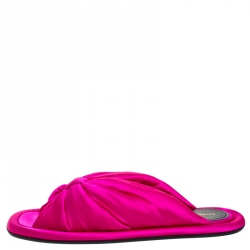 Pre Owned Balenciaga Fuchsia Satin Bow Slide Flat Size 37