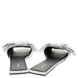 Pre Owned Balenciaga White Leather Bow Embellished Slide Flats Size 40