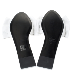 Pre Owned Balenciaga White Leather Bow Embellished Slide Flats Size 40