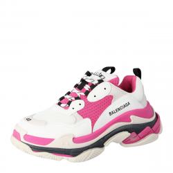 مملوكة مسبقًا Balenciaga White/Pink Leather and Mesh Triple S Platform Sneakers Size 35
