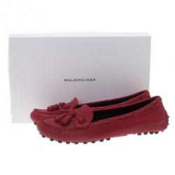 Pre Owned حذاء لوفرز بالنسيياغا آرينا بروج جلد أحمر مقاس 38.5