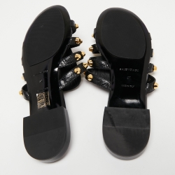 Balenciaga Black Leather Arena Studded Flat Sandals Size 41