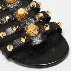 Balenciaga Black Leather Arena Studded Flat Sandals Size 41
