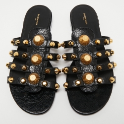 Balenciaga Black Leather Arena Studded Flat Sandals Size 41