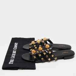 Balenciaga Black Leather Arena Studded Flat Sandals Size 41