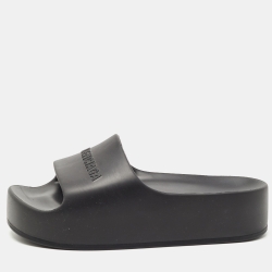 Balenciaga Black Rubber Logo Pool Slides Size 38