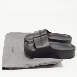 Balenciaga Black Rubber Logo Pool Slides Size 38