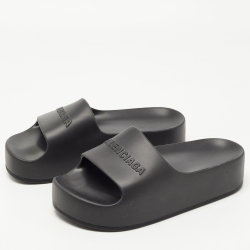Balenciaga Black Rubber Logo Pool Slides Size 38