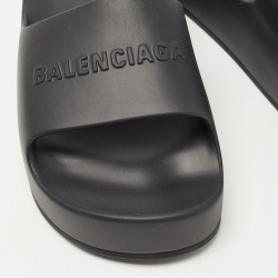Balenciaga Black Rubber Logo Pool Slides Size 38