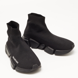 Pre Owned Balenciaga Black Knit Fabric Speed Trainer Sneakers Size 38