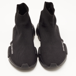 Pre Owned Balenciaga Black Knit Fabric Speed Trainer Sneakers Size 38