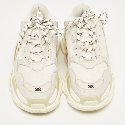 Balenciaga White/Grey Nubuck and Mesh Triple S Sneakers Size 38