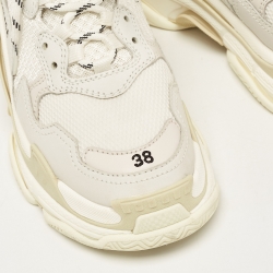 Balenciaga White/Grey Nubuck and Mesh Triple S Sneakers Size 38
