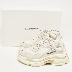 Balenciaga White/Grey Nubuck and Mesh Triple S Sneakers Size 38