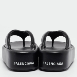Balenciaga Black Leather Platform Thong Sandals Size 35