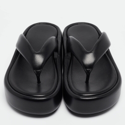 Balenciaga Black Leather Platform Thong Sandals Size 35