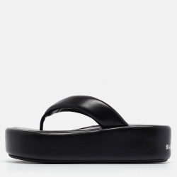 Balenciaga Black Leather Platform Thong Sandals Size 35