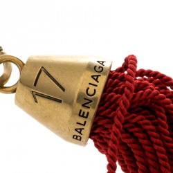 Pre Owned Balenciaga Red Hotel Fringe Gold Tone Bell Key Ring