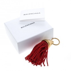 Pre Owned Balenciaga Red Hotel Fringe Gold Tone Bell Key Ring
