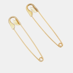 Pre Owned Balenciaga Gold Tone Sterling Silver Safety Pin Earrings