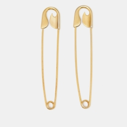 Pre Owned Balenciaga Gold Tone Sterling Silver Safety Pin Earrings