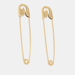 Pre Owned Balenciaga Gold Tone Sterling Silver Safety Pin Earrings