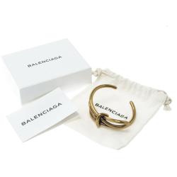 Pre Owned Balenciaga Bow Boucle Gold Tone Open Cuff Bracelet Size M