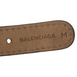 Pre Owned Balenciaga Gold Tone Studded Black Leather Bracelet M