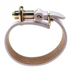Pre Owned Balenciaga Light Pink Leather Gold Tone Tube Wide Bracelet 17cm