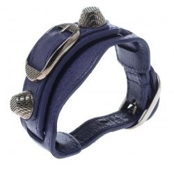 Pre Owned Balenciaga Purple Leather Arena Giant Studded Silver Tone Bracelet 