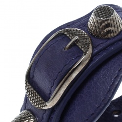 Pre Owned Balenciaga Purple Leather Arena Giant Studded Silver Tone Bracelet 
