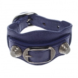 Pre Owned Balenciaga Purple Leather Arena Giant Studded Silver Tone Bracelet 