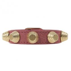 Pre Owned Balenciaga Arena Giant All Gold Tone Stud Pink Leather Bracelet S