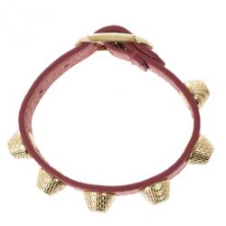 Pre Owned Balenciaga Arena Giant All Gold Tone Stud Pink Leather Bracelet S
