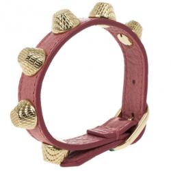 Pre Owned Balenciaga Arena Giant All Gold Tone Stud Pink Leather Bracelet S