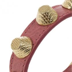 Pre Owned Balenciaga Arena Giant All Gold Tone Stud Pink Leather Bracelet S