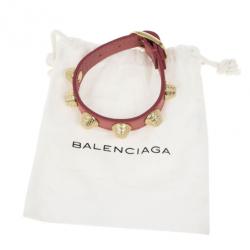Pre Owned Balenciaga Arena Giant All Gold Tone Stud Pink Leather Bracelet S