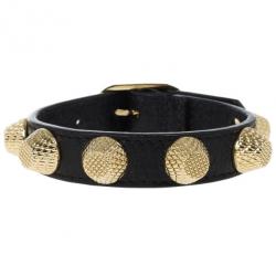 Balenciaga Arena Giant All Gold Tone Stud Black Leather Bracelet S