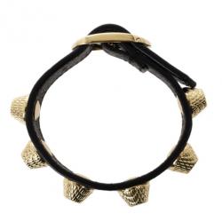 Balenciaga Arena Giant All Gold Tone Stud Black Leather Bracelet S