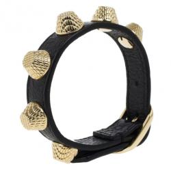 Balenciaga Arena Giant All Gold Tone Stud Black Leather Bracelet S