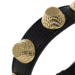 Balenciaga Arena Giant All Gold Tone Stud Black Leather Bracelet S