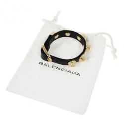 Balenciaga Arena Giant All Gold Tone Stud Black Leather Bracelet S