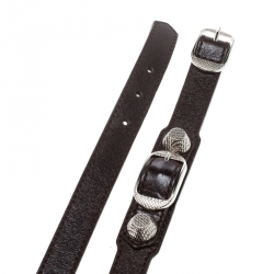 Pre Owned Balenciaga Arena Brown Leather Silver Tone Wrap Bracelet 