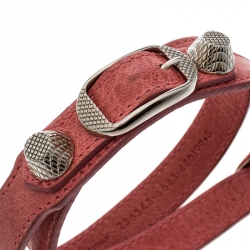 Pre Owned Balenciaga Pink Leather Arena Giant Wrap Bracelet S