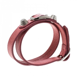 Pre Owned Balenciaga Pink Leather Arena Giant Wrap Bracelet S