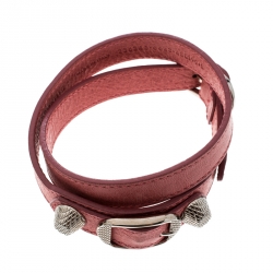 Pre Owned Balenciaga Pink Leather Arena Giant Wrap Bracelet S