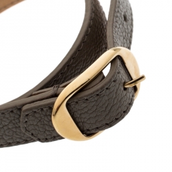 Pre Owned Balenciaga Grey Leather Metallic Edge Gold Tone Double Wrap Bracelet 