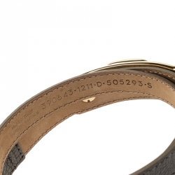 Pre Owned Balenciaga Grey Leather Metallic Edge Gold Tone Double Wrap Bracelet 