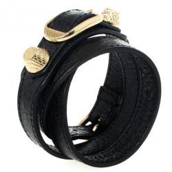 Pre Owned Balenciaga Giant Gold Triple Tour Black Bracelet 