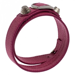Pre Owned Balenciaga Pink Leather Arena Giant Wrap Bracelet S